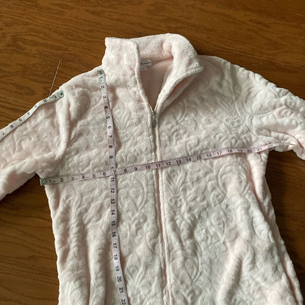 Miss Elaine Embossed Fleece Long Zip Robe Medium Pink Front Pockets